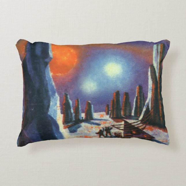 Vintage Science Fiction Utländsk Planet med Aliens Prydnadskudde (Framsidan)