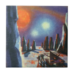 Vintage Science Fiction Utländsk Planet med Utomjo Kakelplatta
