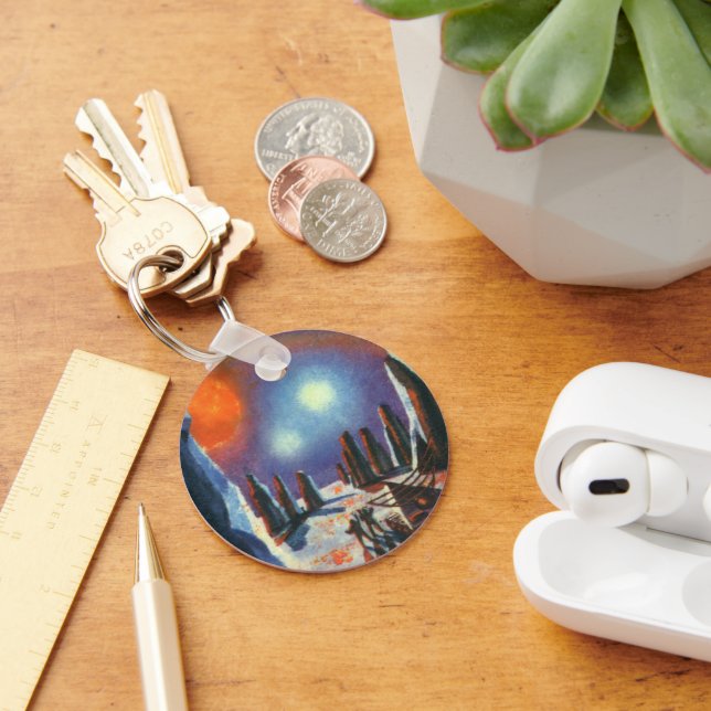 Vintage Science Fiction utländsk planet med utomjo Nyckelring (Skrivbord)