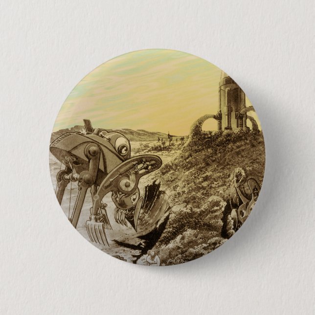 Vintage Science fiction Utomjordingar Planet Const Knapp (Framsida)