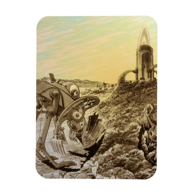 Vintage Science Fiction Utomjordingar Planet Konst Magnet (Vertikal)