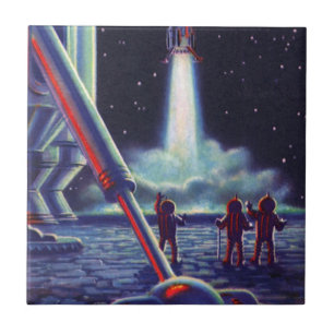 Vintage Science fiction Utomjordingar Wave to Rock Kakelplatta