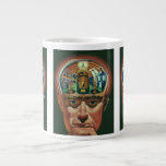 Vintage Science Fiction, utomjordiskt hjärna i lab Jumbo Mugg<br><div class="desc">Vintage illustration futuristisk Science Fiction utomjordingar och robotar bild med en man med sin hjärna exponerad som visar ett laboratorium. En klassisk serietidningsdesign med en cyborgforskare med handen på hakan med en intensiv blick i ansiktet och ser ut som om han tänker på framtiden eller kanske bara är förlorad i...</div>
