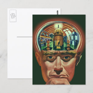 Vintage Science Fiction, utomjordiskt hjärna i lab Vykort