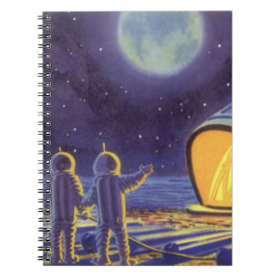 Vintage Science Fiction-utomlopp på blå planetmåne Anteckningsbok