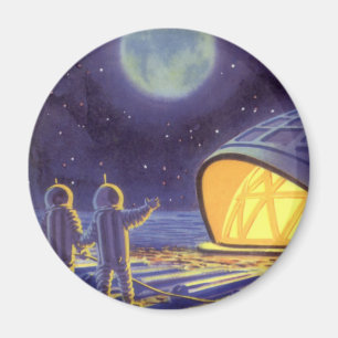 Vintage Science Fiction-utomlopp på blå planetmåne Magnet