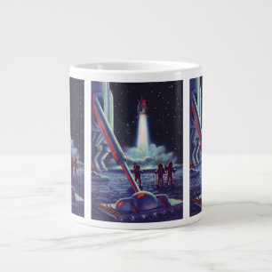 Vintage Science Fiction-utomlopp vinkar till raket Jumbo Mugg