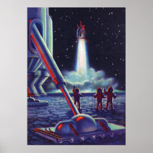 Vintage Science Fiction-utomlopp vinkar till raket Poster