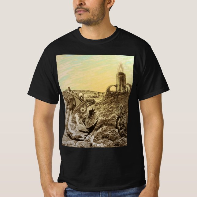 Vintage Science Fiction-utomloppning på planetkons T-shirt (Framsida)