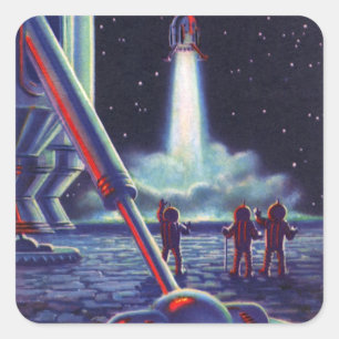 Vintage Science Fiction-utomrummor vinkar till rak Fyrkantigt Klistermärke