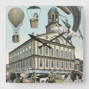 Vintage Science fiction, Victorian Steam Punk City Fyrkantig Klocka