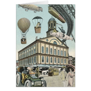 Vintage Science fiction, Victorian Steam Punk City Hälsningskort