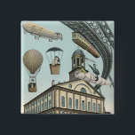 Vintage Science fiction, Victorian Steam Punk City Knapp<br><div class="desc">Vintagens illustration av resor och bilden av science fiction i transport futuristiska,  som ger människor som färdas med styva,  blåsor,  luftballonger,  ett omvänt tåg och en omvänd bil i en Victoriansk ångpunk i stadsmetropolscenen.</div>