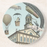 Vintage Science fiction, Victorian Steam Punk City Underlägg<br><div class="desc">Vintagens illustration av resor och bilden av science fiction i transport futuristiska,  som ger människor som färdas med styva,  blåsor,  luftballonger,  ett omvänt tåg och en omvänd bil i en Victoriansk ångpunk i stadsmetropolscenen.</div>