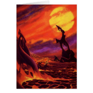 Vintage Science fiction Volcano Planet w Red Lava Hälsningskort