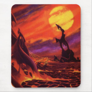 Vintage Science fiction Volcano Planet w Red Lava Musmatta