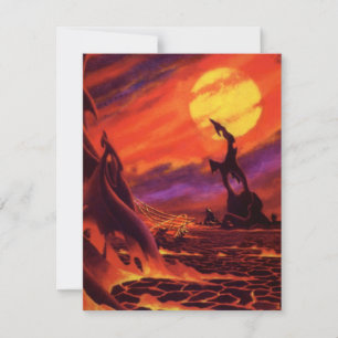 Vintage Science Fiction Vulkan Planet med röd Lava