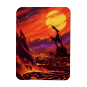 Vintage Science Fiction Vulkan Planet med röd Lava Magnet