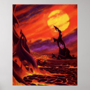 Vintage Science Fiction Vulkanplanet med röd lava Poster