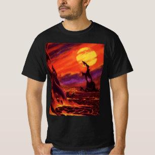 Vintage Science Fiction Vulkanplanet med röd lava Tee