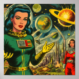 Vintage Science fiction Woman Tecknader Poster