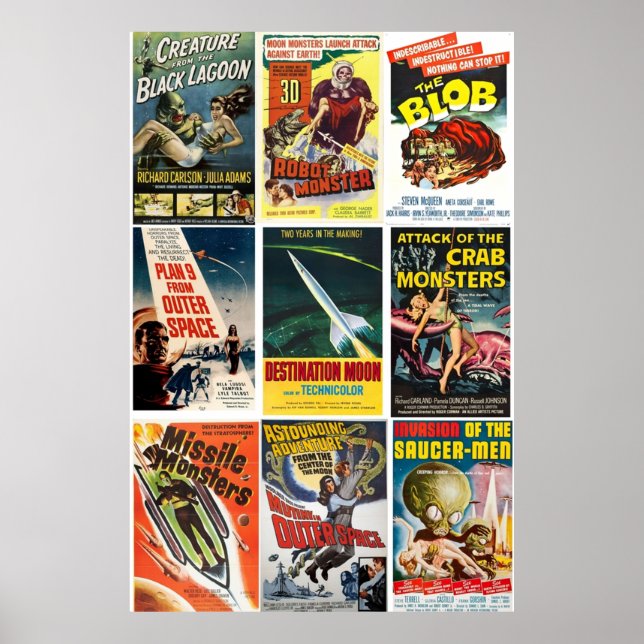 Vintage SciFi Movies Collage Poster (Framsidan)