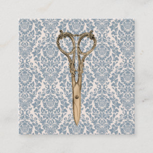 Vintage Scissor den damastast skönhetsalongen fö Fyrkantigt Visitkort
