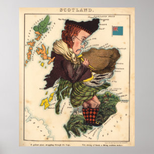 Vintage Scotland Bagpiper Karta (1868) Poster