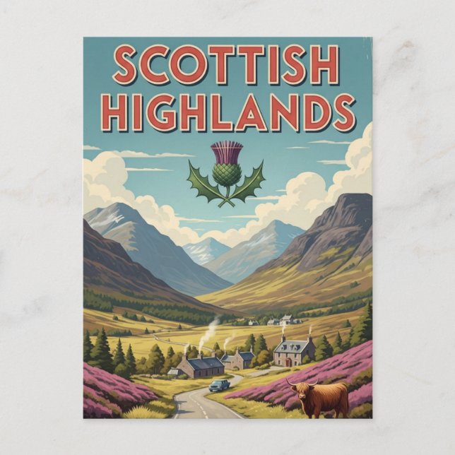 Vintage Scotland Highlands Travel Vykort (Framsida)