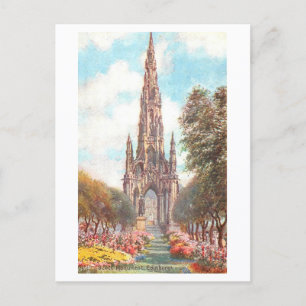 Vintage Scott Monument, Edinburgh, Skottland Vykort