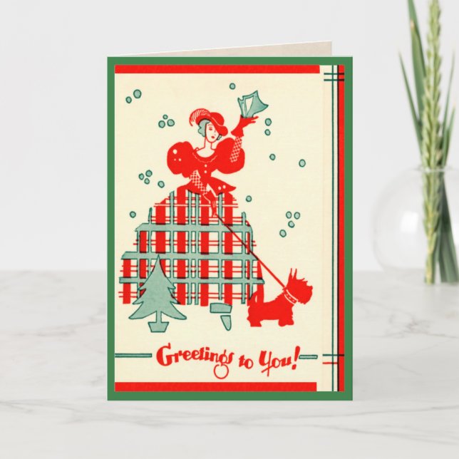 Vintage Scottie Hund Hälsning Helgkort (Framsida)