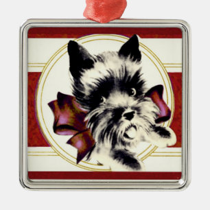 Vintage Scottie Scottish Terrier på rödprydnadsför Julgransprydnad Metall