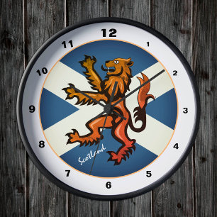 Vintage Scottish Flagga, Rampant, Scotland Design Rund Klocka