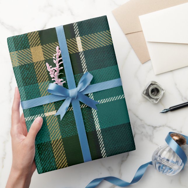 Vintage Scottish Green Navy Tartan Plaid Pattern Presentpapper (Gifting)