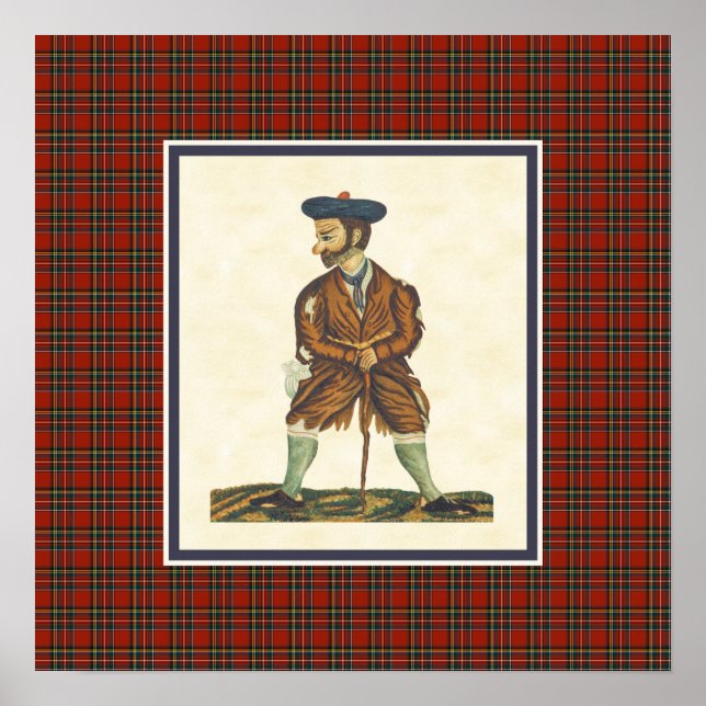 Vintage Scottish Highlander Peelans Tartan Gräns Poster (Framsidan)
