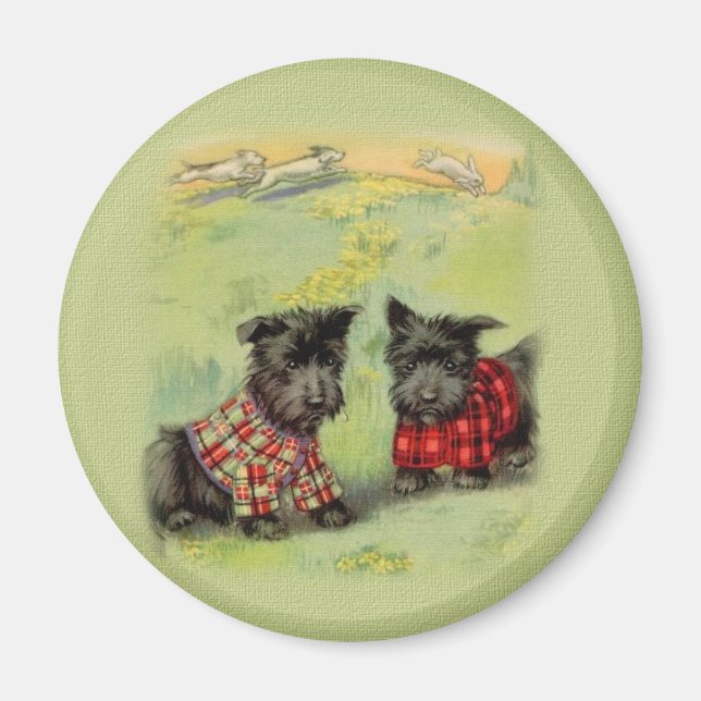 Vintage Scottish Terrier Round Magnet (Framsidan)
