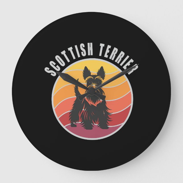 Vintage Scottish Terrier Sunset Stor Klocka (Framsida)