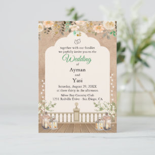 Vintage Scrapbook Bröllopsinbjudan Pressade Blommo OSA Kort