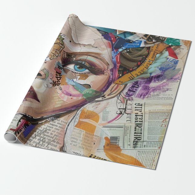 Vintage Scrapbook Collage Ansikte (6) Presentpapper (Utrullad)