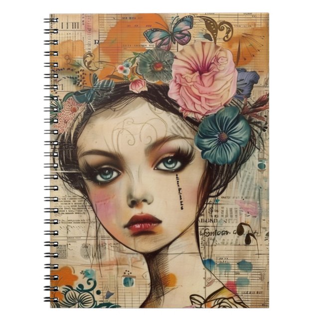 Vintage Scrapbook Collage Ansikte (9) Anteckningsbok (Framsidan)