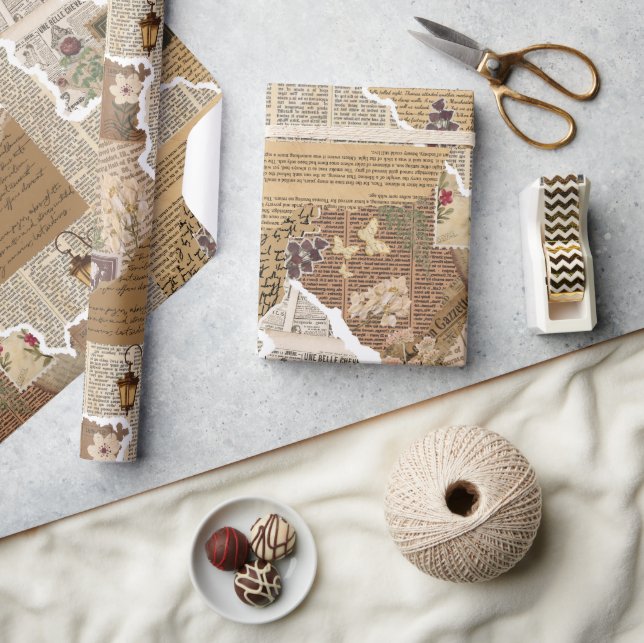 Vintage Scrapbook Journal Aesthetic Wrapping paper Presentpapper (Hantverk)