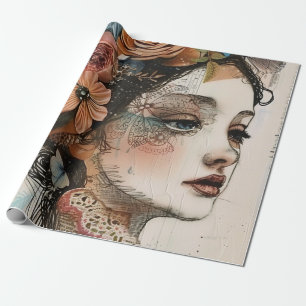 Vintage Scrapbook Kolliderat Ansikte (2) Presentpapper