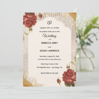 Vintage Scrapbook Wedding Invite Pressed Flowers Inbjudningar