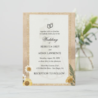 Vintage Scrapbook Wedding Invite Pressed Flowers Inbjudningar