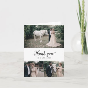 Vintage Script 3 Photo Collage Foled Bröllop Tack Kort
