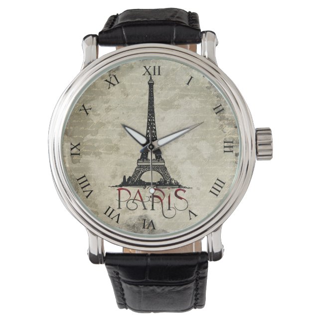 Vintage Script i Paris, Eiffel Torn Armbandsur (Framsida)