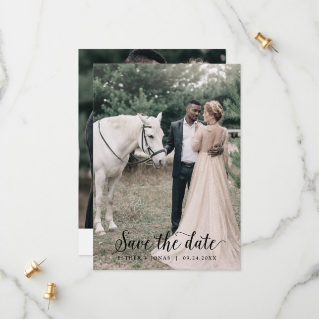 Vintage Script Light Photo Template Spara datum Spara Datumet (Fram/Back In Situ)