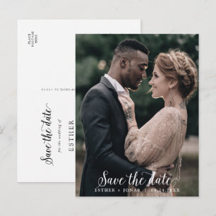 Vintage Script Mörk Fotomall Spara datum Inbjudan Vykort