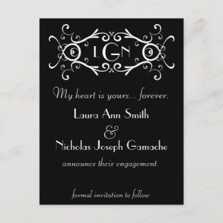 Vintage Scroll Monogram Svart & Vitt Inbjudan