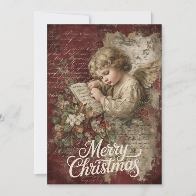 Vintage Scroll & Poinsettia Elegans Julkort (Framsida)